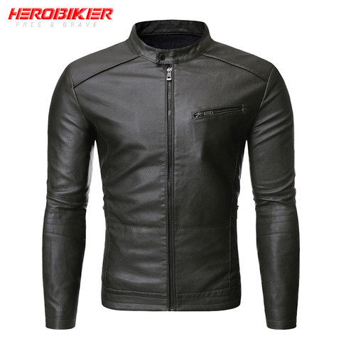 HEROBIKER-Chaqueta Retro de cuero PU para hombre, Chaqueta de montar a prueba de viento, informal, para las cuatro estaciones ► Foto 1/6