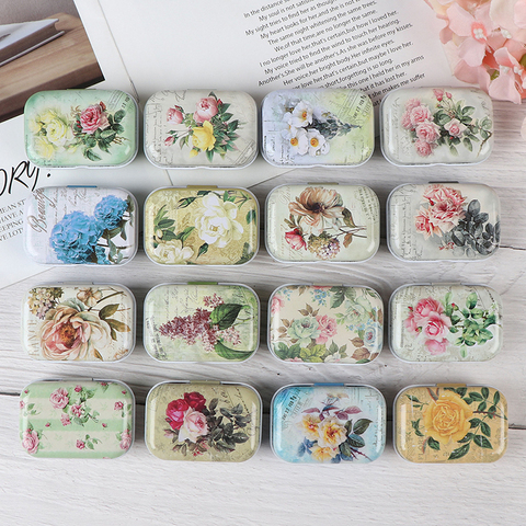 1 caja de lata con estampado de flores Vintage para joyería, recuerdo de boda, caja de dulces de Metal, cajas de almacenamiento decorativas, regalo para el hogar ► Foto 1/6