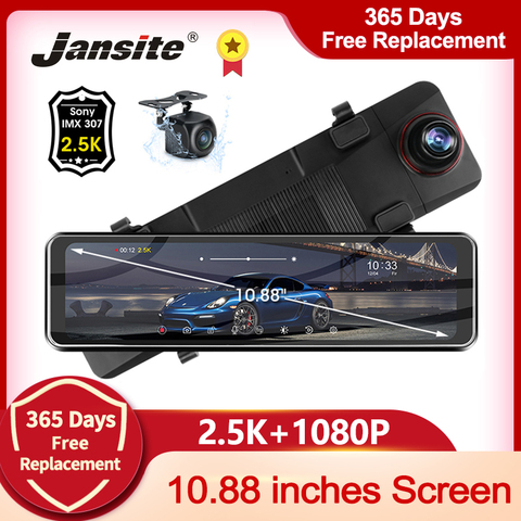 Jansite-cámara frontal con pantalla táctil de 10,88 pulgadas para coche, videocámara con pantalla táctil de 2,5 K, vídeo de lapso de tiempo, GPS, seguimiento de reproducción, lente Dual, cámaras traseras de 1080P ► Foto 1/6