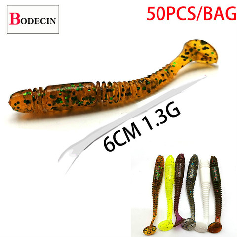 Señuelo para Sábalo, cola en T, gusano, Vibrotail/Tiga/Goma/señuelo para sábalo de silicona/falso/Carpa/cebo para pescar Artificial, señuelos Swimbait para invierno, 50 Uds. ► Foto 1/6