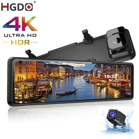 HGDO-cámara DVR para espejo retrovisor de coche, cámara de salpicadero, grabadora de vídeo, Monitor de aparcamiento, 12 pulgadas, 4K, Sony IMX415, FHD, 1080P ► Foto 1/6