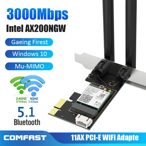 PCIe de escritorio inalámbrico de doble banda de 3000Mbps para tarjeta Intel AX200 Pro 802.11ax 2,4G/5Ghz Bluetooth 5,1 PCI Express WiFi 6 adaptador ► Foto 1/6