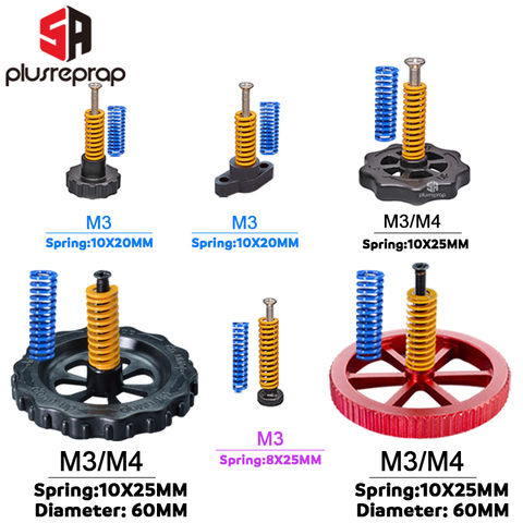 Tornillos tuercas M3/M4 de resorte de nivelación de cama de calor, partes de perillas, impresoras 3D, plataforma de impresión, Accesorios de calibración de tornillo, 4 Uds. ► Foto 1/6