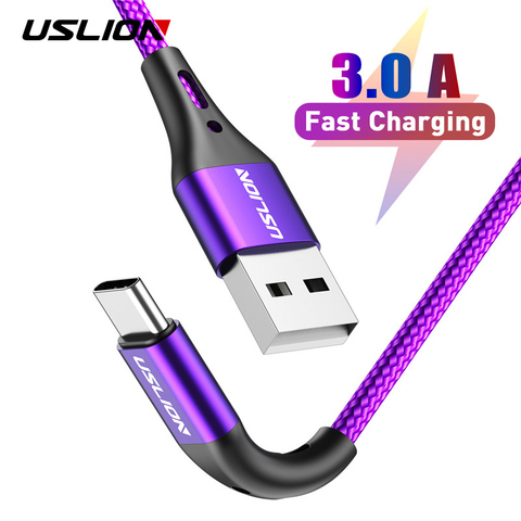 USLION 3A USB tipo C Cable de datos para Samsung Galaxy S10 S9 Xiaomi Redmi Note 7 Huawei carga rápida cargadores de teléfono móvil 2m 3m ► Foto 1/6