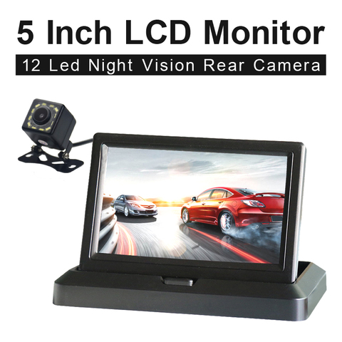 Monitor LCD plegable para coche, cámara de visión nocturna para aparcamiento inverso, 5 pulgadas, 800x480 TFT, 12 LED de visión nocturna ► Foto 1/6