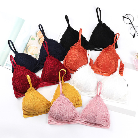 Bralette de encaje de las mujeres sujetador triángulo Copa Sexy Lencería alambre libre sujetador mujer ropa interior sin costura sujetador sujetadores Push Up para mujeres ► Foto 1/6