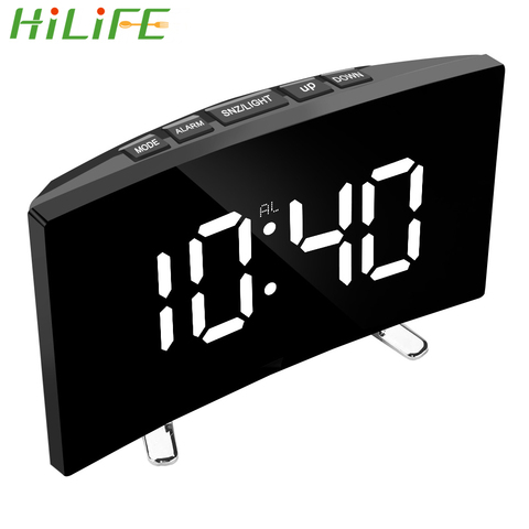 HILIFE-reloj despertador Digital para niños, reloj de mesa con números de 7 pulgadas, pantalla LED curvada, espejo con luz regulable, reloj de escritorio ► Foto 1/6