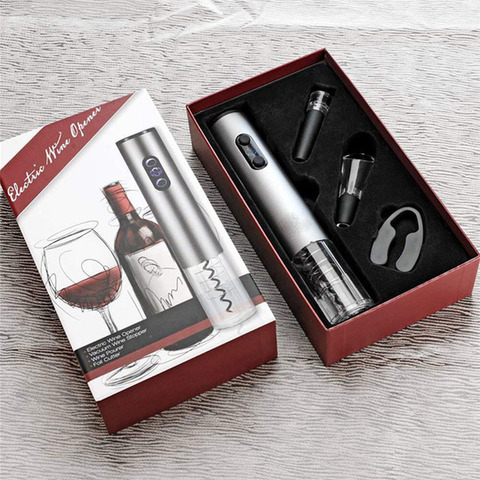 Juego de abridor de botellas de vino eléctrico, sacacorchos automático con vertedor de tapón y cortador de aluminio, accesorios para vino tinto, caja de regalo ► Foto 1/6