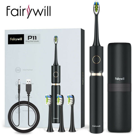 Fairywill-cepillo de dientes eléctrico P11, dispositivo de blanqueamiento sónico, recargable por USB, Ultra potente, impermeable, 4 cabezales y 1 Estuche De Viaje ► Foto 1/6