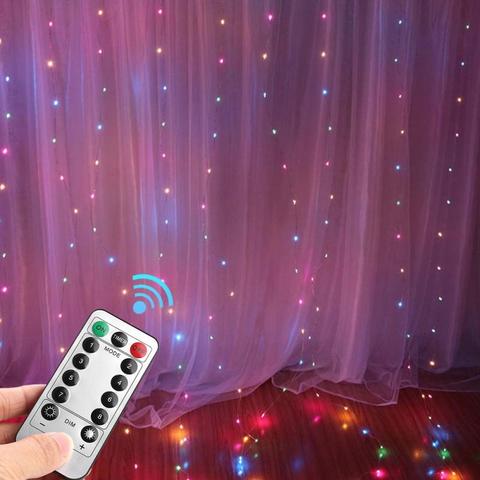 Tira de luces LED con control remoto por USB para cortina, guirnalda de luces de cascada para decoración de fiestas, Navidad y fiestas, 3x3m, 300 unidades ► Foto 1/6