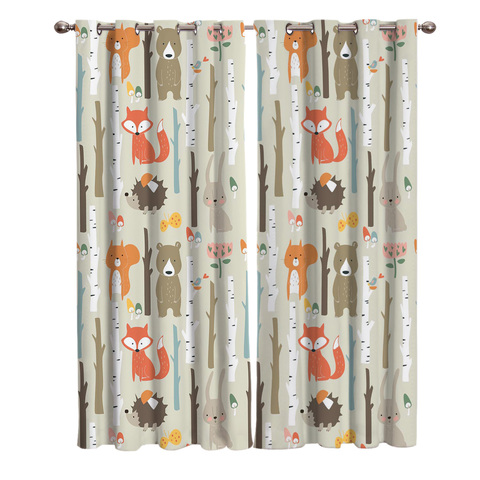 Cortinas de ventana con dibujos de animales del bosque para niños, cortinas para sala de estar, artículos decorativos para sala de estar ► Foto 1/6