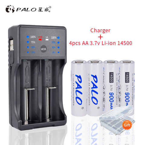 Batería recargable AA de 3,7 v, 14500, 2A, 900mah, batería recargable de iones de litio con cargador para batería AA 18650 ► Foto 1/6