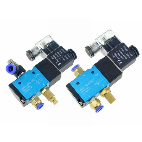 Válvula Solenoide de aire neumática, válvula magnética de Gas de Control eléctrico, conexión de manguera de 10mm, 6mm y 8mm, 3 vías, 2 posiciones, 12V, 24V, 220V ► Foto 1/6