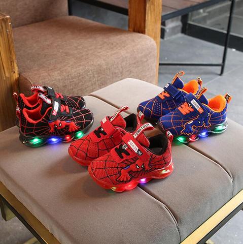 Zapatos de Spider-man para niños y bebés, zapatillas luminosas con luz LED, con dibujos animados ► Foto 1/6