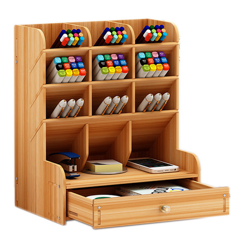 Soporte multifuncional de madera de 13 rejillas para escritorio caja de almacenamiento de lápiz, lápiz creativo, pequeño celosía, soporte de exhibición de escritorio ► Foto 1/6