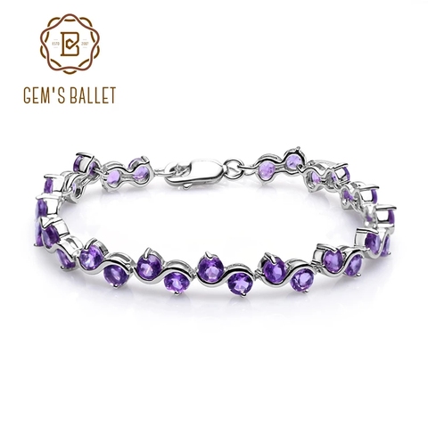 GEM'S BALLET-pulsera de plata de ley 925 con gemas púrpuras y amatista Natural, brazaletes, joyería fina ► Foto 1/6