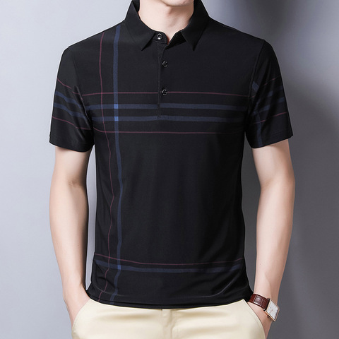 Ymwmhu-Polo negro de manga corta para hombre, ropa de calle, Polo a rayas para hombre, ropa coreana ► Foto 1/6