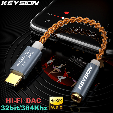 KEYSION-decodificador Digital HD, adaptador USB DAC de alta resolución tipo C a 3,5mm, amplificador de auriculares para teléfono Android, PC, Mac, Cable de Audio Hi-Fi ► Foto 1/6