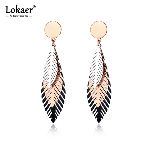 Lokaer elegante acero inoxidable negro/hojas de oro rosa pendientes de botón estilo bohemio joyería creativa para mujer kolzyki E19100 ► Foto 1/5