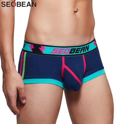 SEOBEAN hombres boxeadores ropa interior transpirable con cintura baja moda Patchwork Boxer pantalones cortos para hombre U convexo bolsa hombres Sexy boxeadores ► Foto 1/6