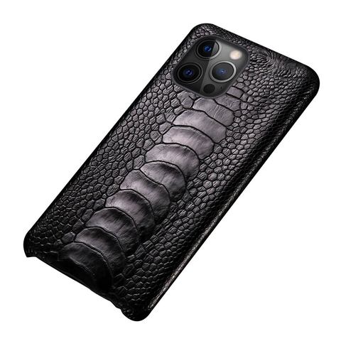 Funda de teléfono de cuero de avestruz para iPhone, carcasa de lujo de pie de avestruz auténtico para iPhone 12 Pro Max 12 Mini 11 Pro MAX X XS Max XR 6 6s 8 7 Plus SE 2022 ► Foto 1/6