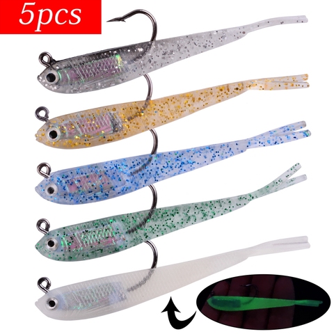 Señuelo de silicona Artificial con gancho, 5 uds., 75mm, cebos blandos para pesca en agua dulce y salada ► Foto 1/6
