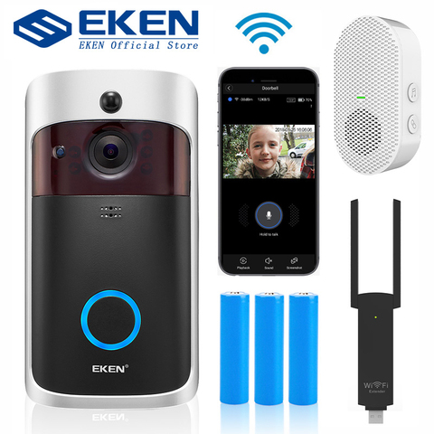 EKEN V5, videoportero IP inteligente, WIFI, vídeo, puerta, teléfono, timbre, WIFI, timbre, cámara, alarma IR, cámara de seguridad inalámbrica ► Foto 1/6