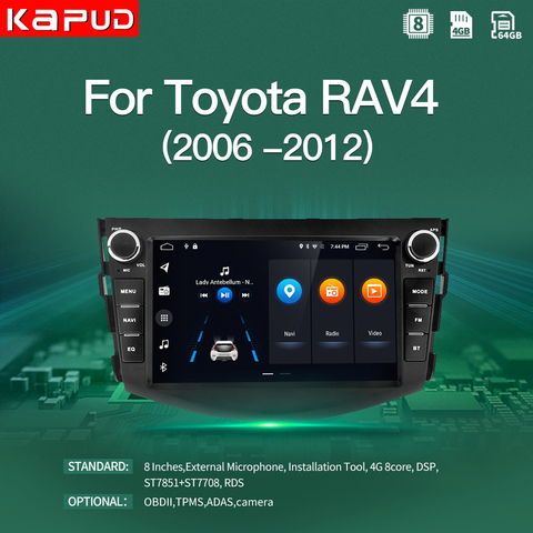 Kapud Android 10,0 reproductor Multimedia para auto Toyota RAV4 2006, 2007-2011, 2012 8 