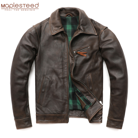 MAPLESTEED-chaqueta de cuero Vintage para hombre, abrigo de piel auténtica de Piel de vaca Natural suave grueso, manga de talla europea/estadounidense, 65-68cm, M429 ► Foto 1/5