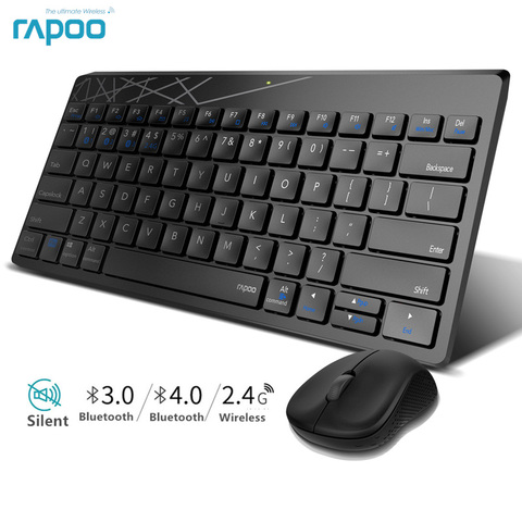 Rapoo-teclado inalámbrico multimodo, Mouse silencioso, Combo de interruptor entre Bluetooth y conexión de 2,4G, 3 dispositivos para ordenador/teléfono/Mac ► Foto 1/6