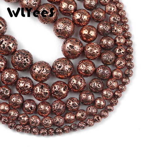 WLYeeS-Cuentas redondas chapadas en cobre rojo antiguo, bolas sueltas volcánicas de 4, 6, 8, 10 y 12mm para joyería DIY, fabricación de pulseras ► Foto 1/5
