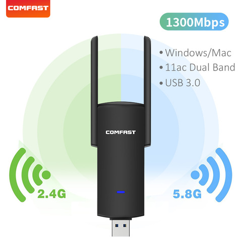 Adaptador Wifi USB-antena externa RTL8812BU de doble banda para PC, Dongle WiFi Ethernet negra, tarjeta de red receptora de Wifi, 1300Mbps ► Foto 1/6