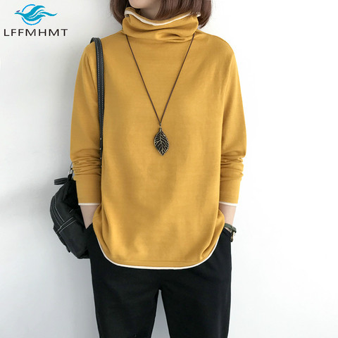 8 colores mujer primavera otoño Patchwork manga larga suéter de cuello alto suéter fino Oficina señora suelta Casual Simple Bottoming Top ► Foto 1/5