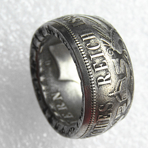 Anillo de moneda de plata de Alemania, 5 marcas, Bavaria, chapado en plata 1896, hecho a mano en tamaños 8-16 ► Foto 1/6