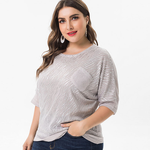 Camiseta holgada de manga larga de murciélago para mujer, ropa Vintage elegante para mamá, Tops de talla grande para mujer 2022 ► Foto 1/6