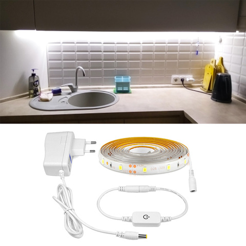 Tira de luces LED regulables con Interruptor táctil para armario tira de luces led de CA de 220V a CC de 12 v, cinta de diodos a prueba de agua, tiras adhesivas de lámpara LED Ruben para Cocina ► Foto 1/6