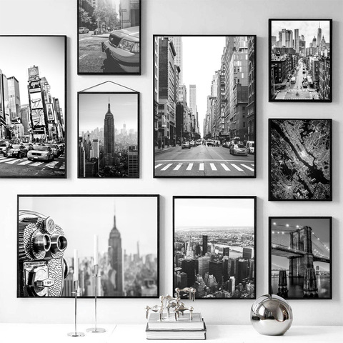 Pósteres e impresiones en lienzo de la ciudad de Nueva York imágenes artísticas de pared en blanco y negro para decoración de sala de estar, pintura sobre la pared, decoración del hogar ► Foto 1/6