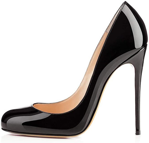 Zapatos de tacón alto con punta redonda para mujer, calzado de noche con tacón de aguja, color negro, 120mm ► Foto 1/6