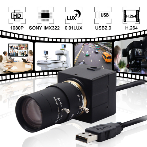 1080P H.264 baja luz USB Cámara Industrial Varifocal Mini USB Webcam Cámara Android,Linux, Windows para la visión de la máquina robótica ► Foto 1/6