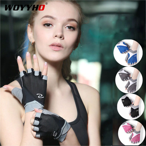 Guantes de gimnasio profesionales para mujer, levantamiento de pesas, Crossfit, para entrenamiento, Fitness, transpirables, medio Protector de mano y dedos ► Foto 1/6