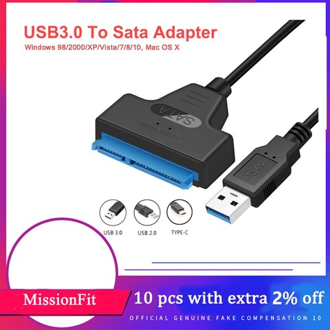 Cable USB SATA 3 adaptador a USB 3,0, hasta 6 Gbps, compatible con disco duro externo SSD HDD de 2,5 pulgadas, 22 pines Sata III A25 ► Foto 1/6