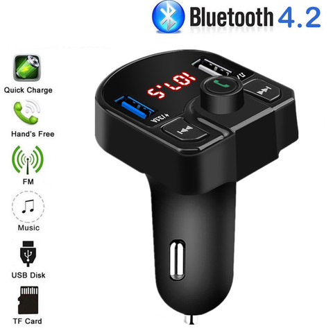 Kit de coche con Bluetooth, transmisor Fm, Usb, Aux, modulador, manos libres, reproductor de Audio Mp3, 3.1A, carga rápida, adaptador de cargador de coche Usb Dual ► Foto 1/6