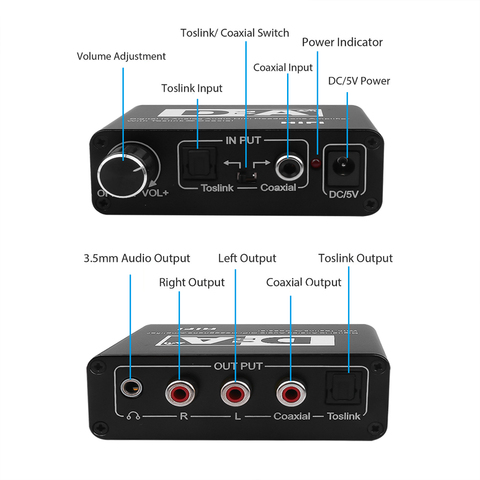 Convertidor de Digital a analógico, 3,5 Jack RCA DAC Spdif, amplificador, decodificador, Cable USB Coaxial de fibra óptica para auriculares ► Foto 1/6