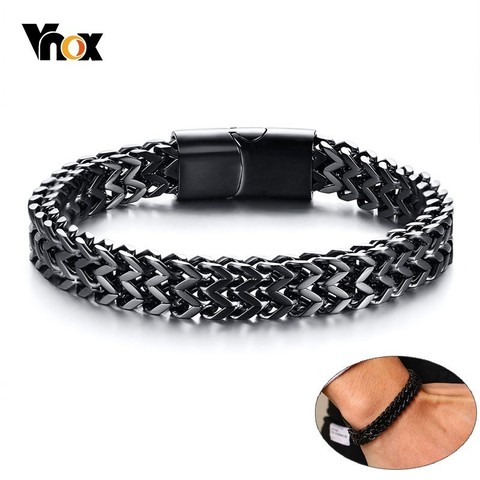 VNOX-pulsera de cadena de trigo doble para hombre, brazalete de acero inoxidable, Color negro, Punk, 19/21cm, elegante, 8,5 MM ► Foto 1/6