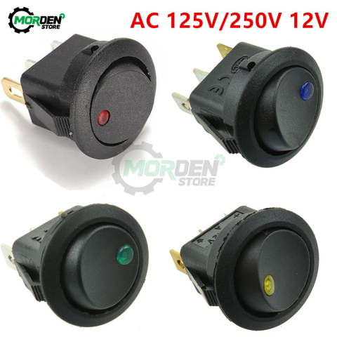 4 Uds AC 125V 250V DC 12V interruptor de palanca 3Pin Cat Eye Switch redondo Dot LED luz Rocker botón de encendido-apagado para coche Van Dash ► Foto 1/6