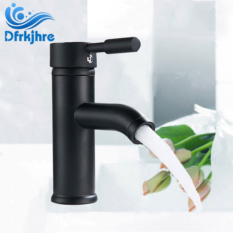 Grifo de lavabo de baño, grifo de agua negro de acero inoxidable, grifo pintado, fregadero de agua de un solo orificio, grifo mezclador frío caliente ► Foto 1/6