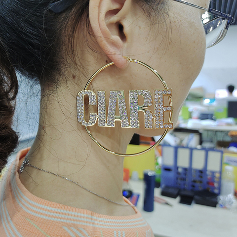 DODOAI-pendientes de aro con letras personalizadas, joyería con nombre, letras grandes personalizadas, con palabras llamativas, estilo hip hop, Sexy, 50-100MM ► Foto 1/5