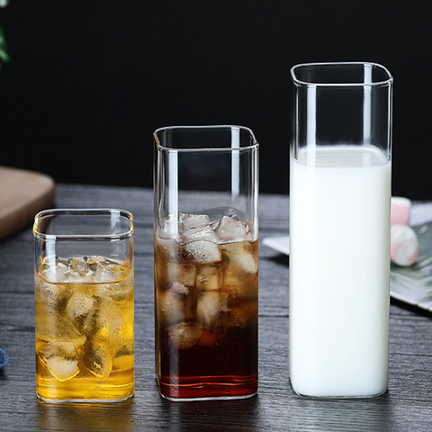 Taza de vidrio resistente al calor de vidrio de pared de café/té tazas y tazas de cerveza Coca cola Taza de leche tazas de café cuadrado tazas para bebidas gafas ► Foto 1/6