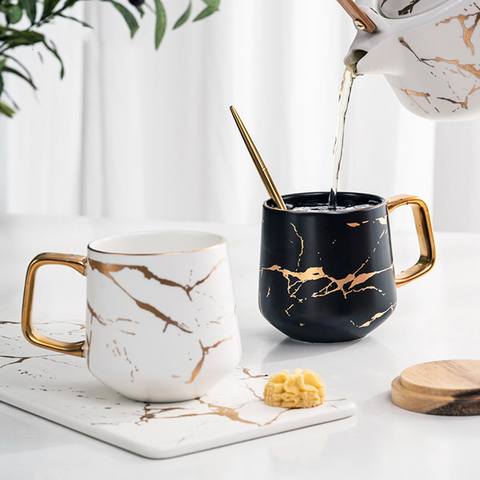 Mármol taza de café juego de café de leche tazas de vidrio taza para café con leche a casa vasos estrellado patrón de cielo taza de té Simple y taza creativa ► Foto 1/6