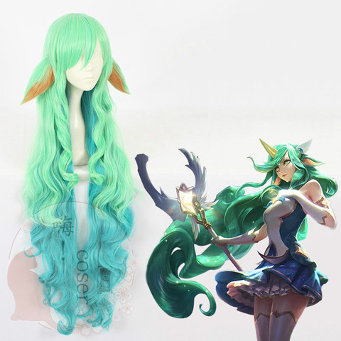 Juego LOL-Peluca de cosplay para mujer, Cosplay Soraka de Star Guardian, color verde, con 2 orejas ► Foto 1/5